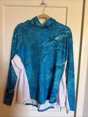 DSG Aqua Blue & White Hooded Long Sleeve Fishing Top